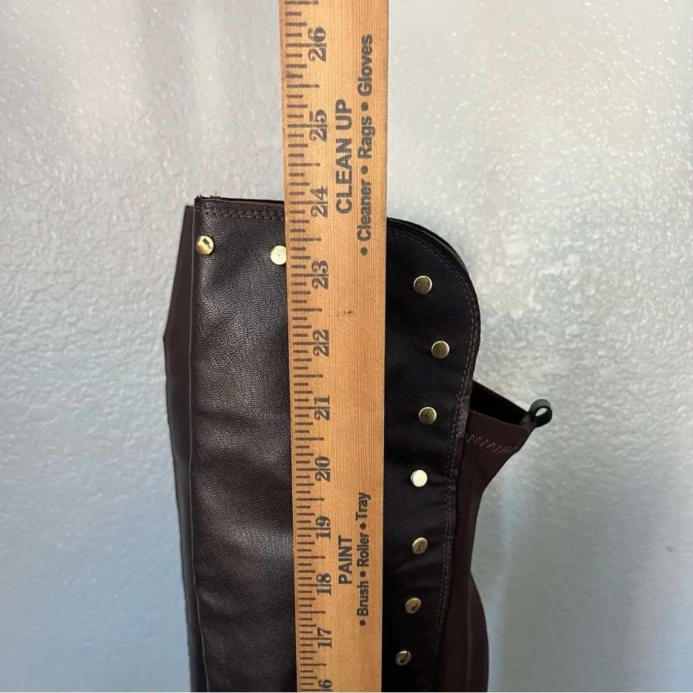 Elegant Brown Over the Knee Boots with Gold Studs